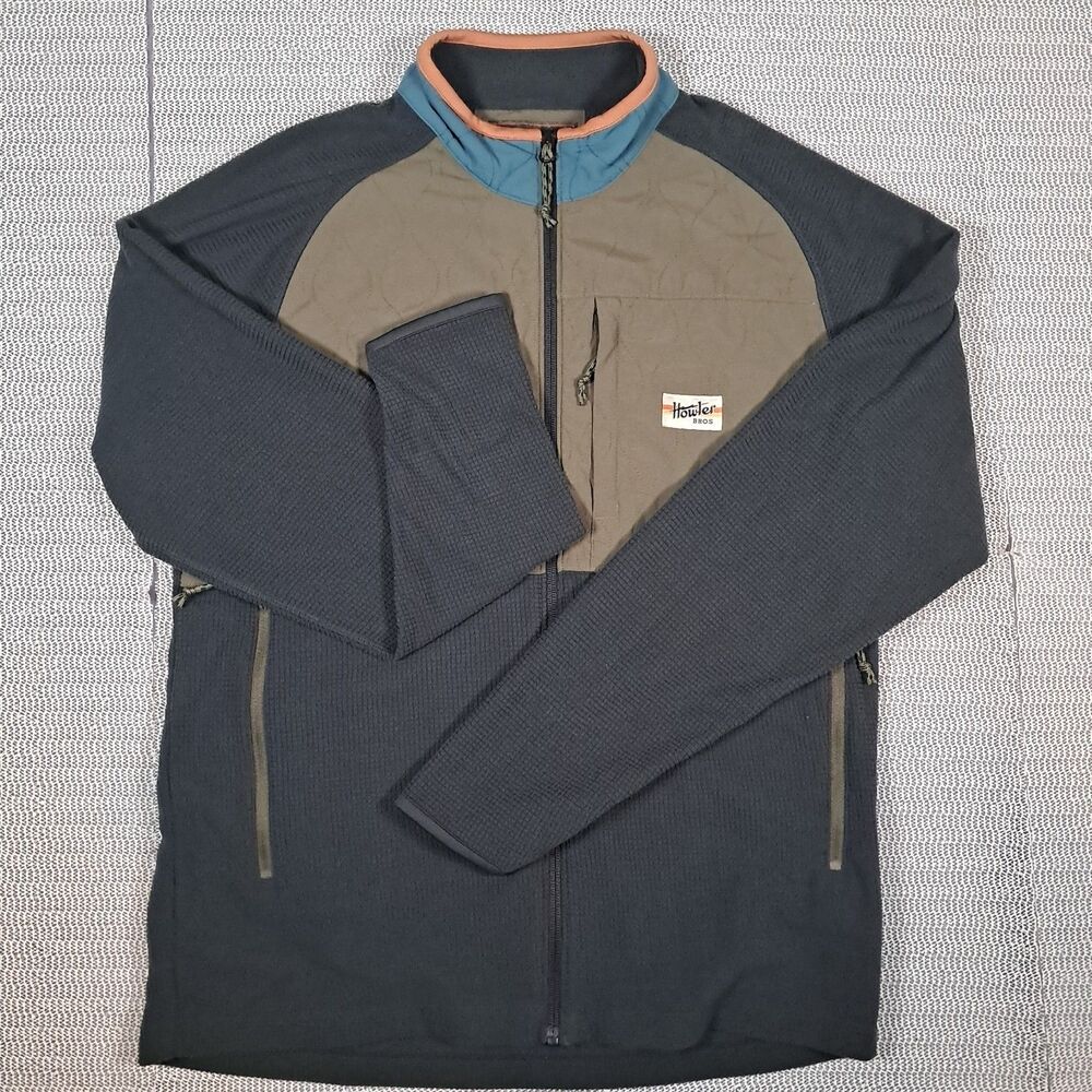 Howler Bros Talisman Green Waffle Grid Fleece Lightweight Full Zip Jacket Men M